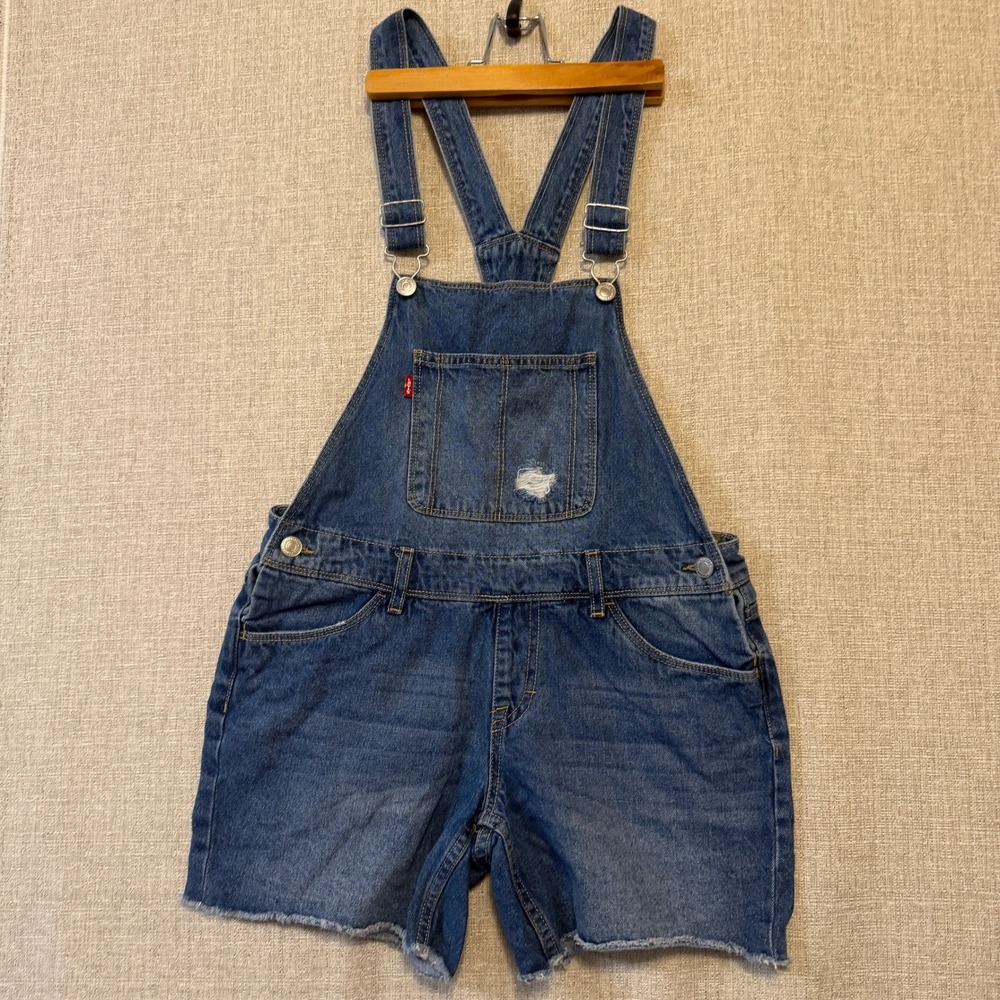 LEVIS Shortall Girls 16 REG Denim Blue Distressed Raw Hem